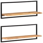 Prateleiras de parede 2 pcs 100x24x35 cm acácia maciça e aço