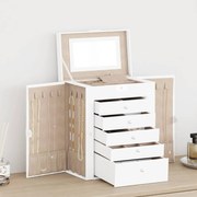 vidaXL Caixa para jóias de 6 camadas com espelho com fechadura Branco