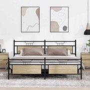 Estrutura de cama sem colchão 200x200cm metal carvalho sonoma
