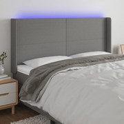 Cabeceira de cama c/ LED tecido 183x16x118/128 cm cinza-escuro