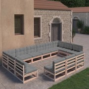 vidaXL 13 pcs conjunto lounge de jardim c/ almofadões pinho maciço