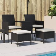 vidaXL Sofá de jardim de 2 lugares com mesa e bancos vime PE preto