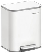 Lixeira de cozinha SONGMICS, lixeira de 20 litros com tampa, lixeira com pedal, aço, fechamento suave, função de retenção, com lixeira interna, branco nuvem LTB542W02
