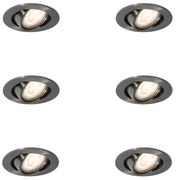 Set van 6 moderne inbouwspots gunmetal GU10 50mm rond kantelbaar - Cisco Moderno