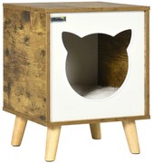 PawHut Casa Madeira Gatos Caverna Almofada Lavável Pés Elevados Conforto Segurança 34x34x44 cm Marrom | Aosom Portugal