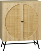 HOMCOM Móvel de arrumação buffet alto aspeto madeira e trama em vime design 2 portas 80 x 39 x 101,8 cm natural | Aosom Portugal