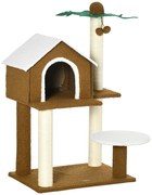 PawHut Árvore Arranhador para Gatos com Casa de Pelúcia Plataforma Poste em Forma de Coqueiro de Sisal 55x40x89cm Marrom