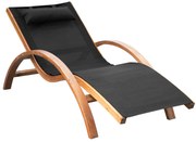 Outsunny Espreguiçadeira Ergonómica Espreguiçadeira com Apoio para a Cabeça Removível para Jardim Pátio Terraço Piscina 161x72x68cm Preto e Madeira