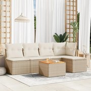 vidaXL 6 pcs conjunto de sofás p/ jardim com almofadões vime PE bege