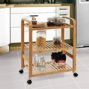Carrinho de cozinha Carro de serviço de cozinha Rodas de bloqueio Mesa lateral 58 x 33 x 76 cm Natural