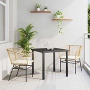 vidaXL Conjunto de Jantar de Jardim 3 Peças com Almofadas de Rattan Castanho