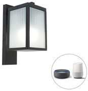 LED Lanterna de parede exterior inteligente preta com vidro canelado incluindo WiFi A60 - Charlois Moderno