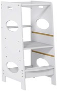 HOMCOM Torre de Aprendizagem de Madeira para Crianças com Altura Ajustável em 3 Posições e Barra de Segurança 40x50x90 cm Cinza