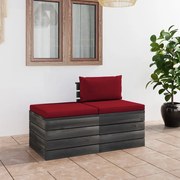 2 pcs conjunto lounge de paletes com almofadões pinho maciço