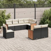 vidaXL 8 pcs conjunto sofás de jardim com almofadões vime PE preto