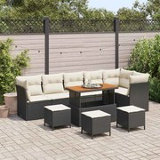 vidaXL Conjunto de Sofá de Jardim com 10 Peças e Almofadas Pretas em Rattan de Poliéster e Acácia
