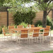 vidaXL Conjunto de Jantar de Jardim com 9 Peças de Madeira de Acácia e Aço Inoxidável
