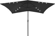 vidaXL Guarda-sol de jardim com luzes LED e poste de aço 2x3 m preto