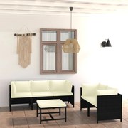 vidaXL 6 pcs conjunto lounge de jardim c/ almofadões vime PE preto