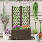 Floreira elevada dupla com treliça 80 x 40 x 140 cm com rega automática para plantas trepadeiras, flores e vegetais de raízes profundas Café