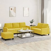 3 pcs conjunto de sofás com almofadões veludo amarelo