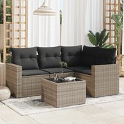vidaXL 5 pcs conjunto sofás de jardim c/ almofadões vime PE cinzento