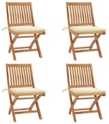 vidaXL Cadeiras de jardim dobráveis c/ almofadões 4 pcs teca maciça