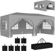 Outsunny Tenda dobrável 3 x 6m Pop Up, UPF50+ Altura ajustável, com saco de transporte e sacos de areia, Cinza claro | Aosom Portugal