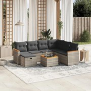 vidaXL 8 pcs conjunto sofás de jardim c/ almofadões vime PE cinzento