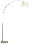 Candeeiro de pé arqueado moderno em aço com abajur de tecido branco - Arc Basic Moderno
