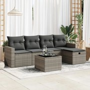 6 pcs conjunto sofás de jardim com almofadões vime cinzento