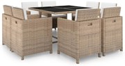 vidaXL 9 pcs conjunto jantar exterior com almofadões vime PE bege