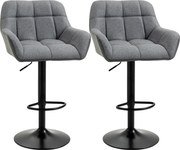 HOMCOM Banquetas de Bar Conjunto de 2 Design Retro Reguláveis Couro Sintético Efeito Linho Cinza + Preto | Aosom Portugal