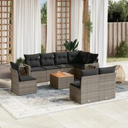 vidaXL 9 pcs conjunto sofás p/ jardim com almofadões vime PE cinzento