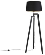 Candeeiro de pé tripé com abajur de algodão preto com dourado 50 cm - Puros Country / Rústico