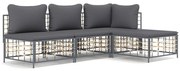 4 pcs conjunto lounge de jardim c/ almofadões vime PE antracite