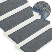 vidaXL Tapetes de escada 15 peças 65x21x4 cm cinza claro e azul com borda retangular