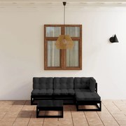 vidaXL 5 pcs conjunto longue de jardim c/ almofadões pinho maciço