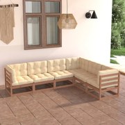 6 pcs conjunto lounge de jardim com almofadões pinho maciço