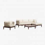 Conjunto De Sofá Modular Giulia Acacia De 3 Peças Com Duas Poltronas De Canto, Um Pufe, Uma Poltrona E Uma Mesa De Centro Castanho-acácia Escuro -