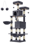 Arranhador para gatos FEANDREA Large Cat Scratching Post M Arranhador para gatos 168 cm de altura com 13 arranhadores 1 rampa para arranhar 2 plataformas 2 cavernas Rede de cesta Pompons para gatos grandes Cinza fumê