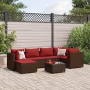 vidaXL 7 pcs conjunto lounge de jardim c/ almofadões vime PE castanho