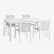 Conjunto De Mesa Extensível Retangular Starmi, 180-240x100 Cm, Feito De Alumínio E 4 Cadeiras De Jardim Eika. Gardénia Branco - Sklum