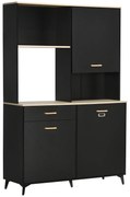 HOMCOM Armário de Cozinha com 1 Gaveta 3 Portas e Armazenamento Aberto Estilo Moderno 119x41x180cm Preto | Aosom Portugal