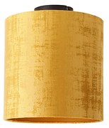 Candeeiro de teto veludo preto mate com aba dourado 25 cm - Combi Moderno