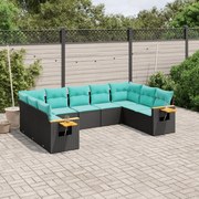 vidaXL 9 pcs conjunto de sofás p/ jardim c/ almofadões vime PE preto
