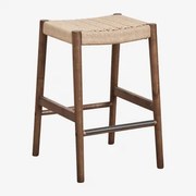 Banco Alto 65 Cm Em Madeira De Carvalho E Corda Trançada Mara Madeira Escura - Sklum