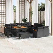 vidaXL Sofá de Jardim 13 Peças com Almofadas Pretas de Rattan em Polipropileno