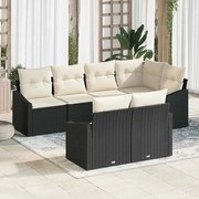vidaXL Conjunto de Sofá de Jardim de 7 Peças da com Almofadas Pretas em Rattan Sintético.