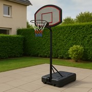 Cesto de basquetebol com rodas e altura ajustável 205-305 cm Preto + Vermelho + Cinzento